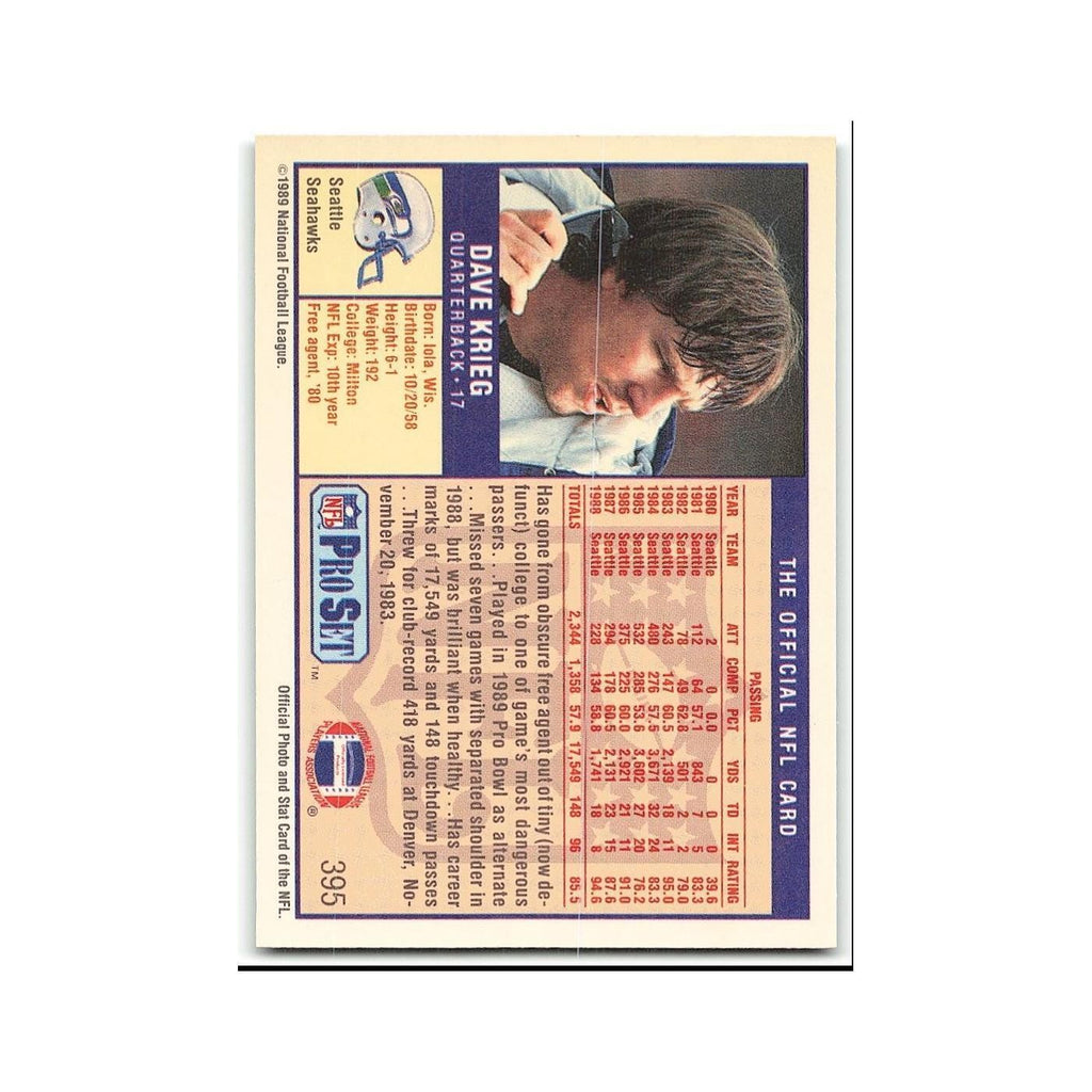 Dave Krieg 1989 Pro Set #395 Seattle Seahawks Football Card NM