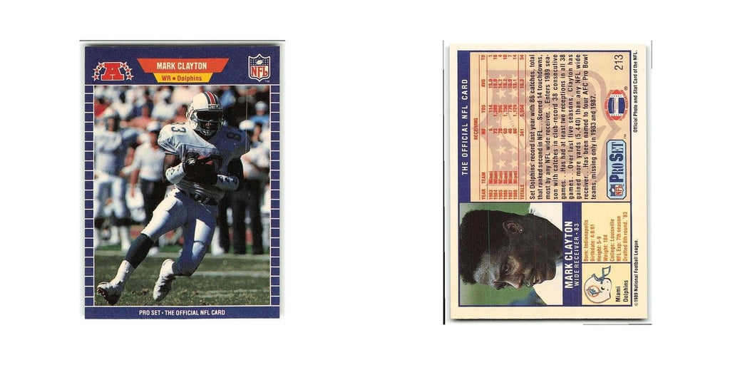 Mark Clayton 1989 Pro Set #213 Miami Dolphins Football Card NM