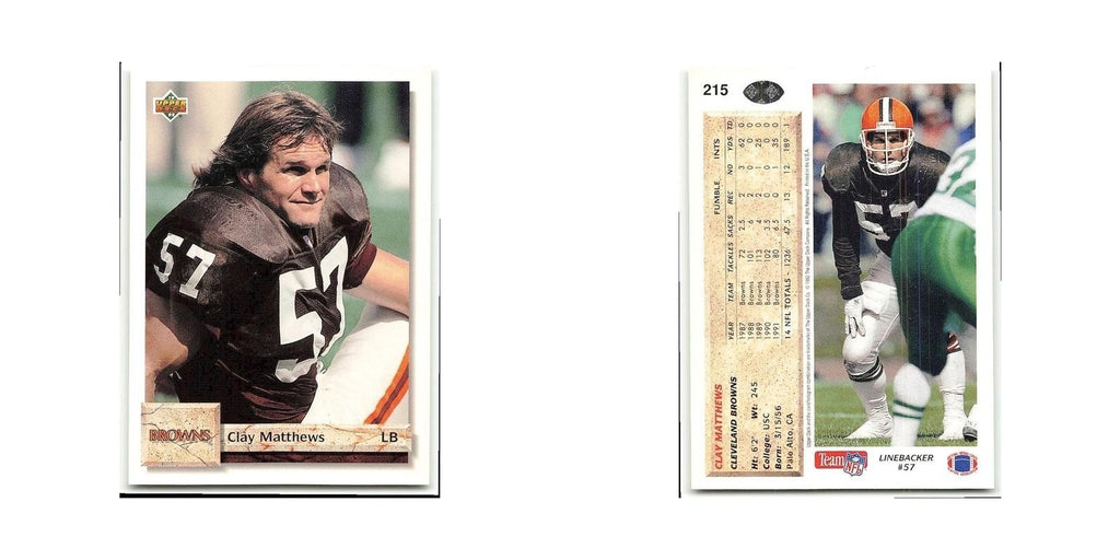 Clay Matthews 1992 Upper Deck #215 Cleveland Browns Football Card NM
