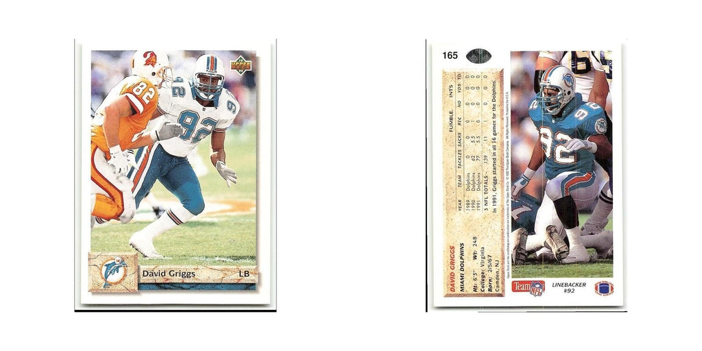 David Griggs 1992 Upper Deck #165 Miami Dolphins Football Card NM