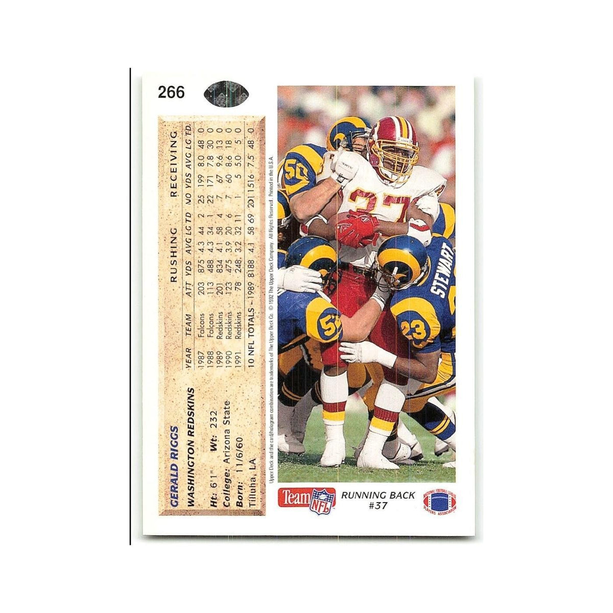 Gerald Riggs 1992 Upper Deck #266 Washington Redskins Football Card NM