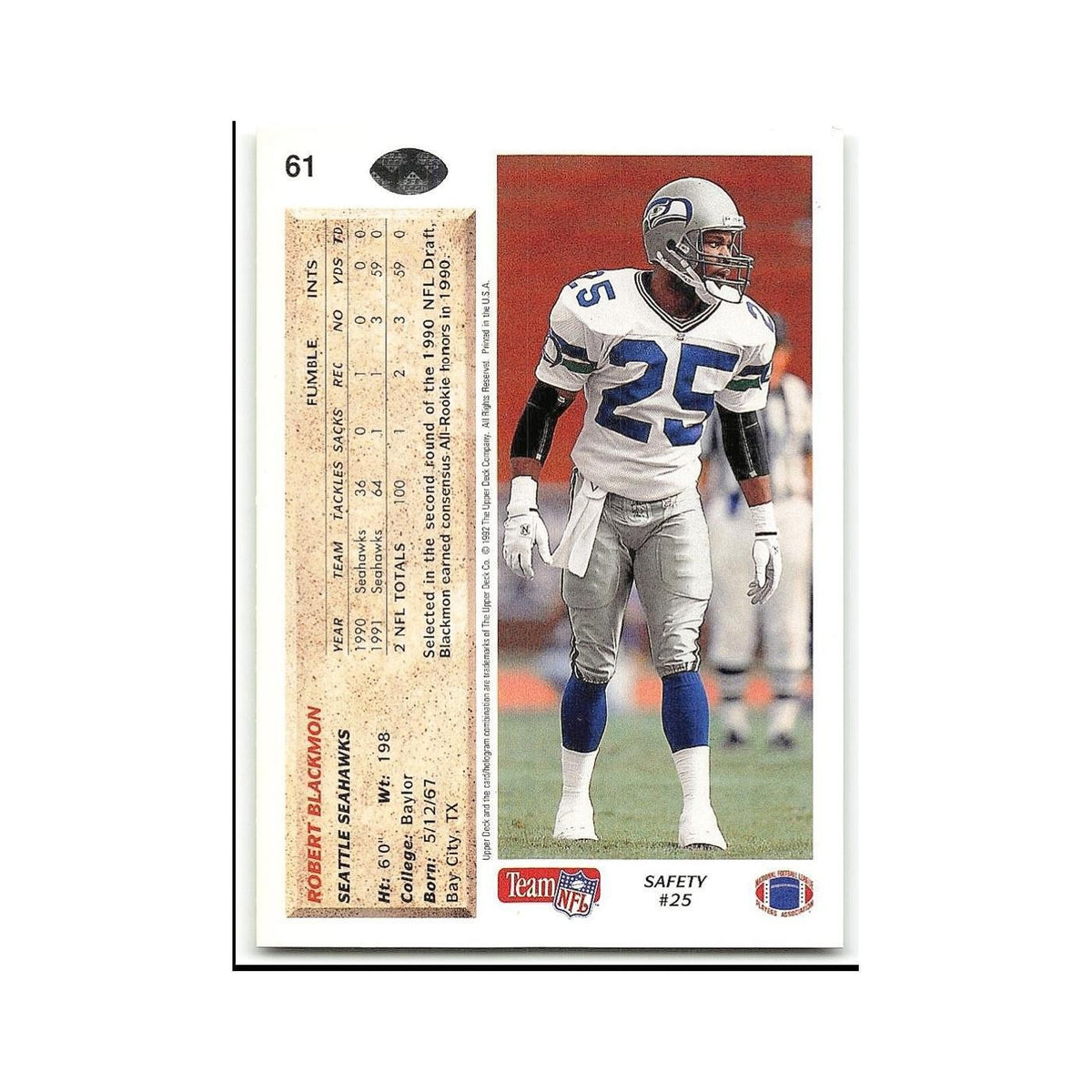Robert Blackmon 1992 Upper Deck #61 Seattle Seahawks Football Card NM