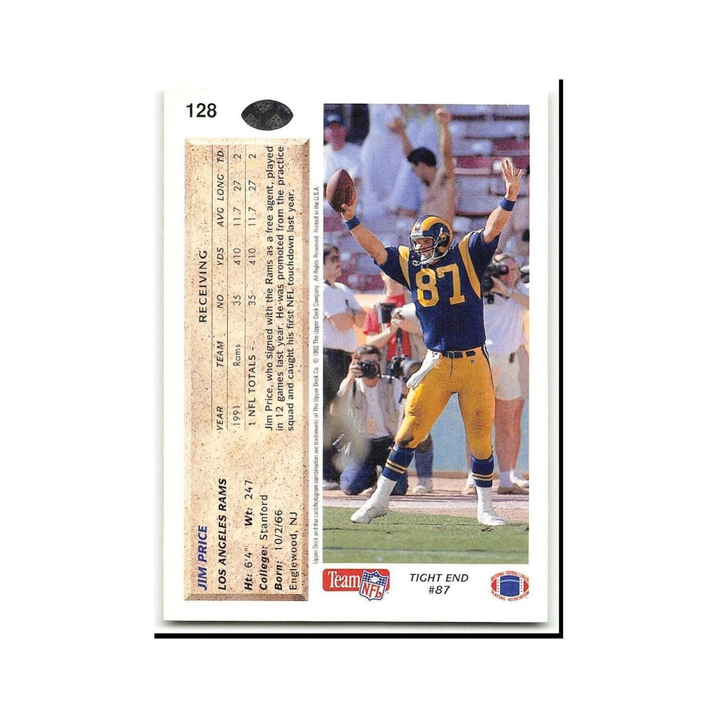 Jim Price 1992 Upper Deck #128 Los Angeles Rams Football Card NM