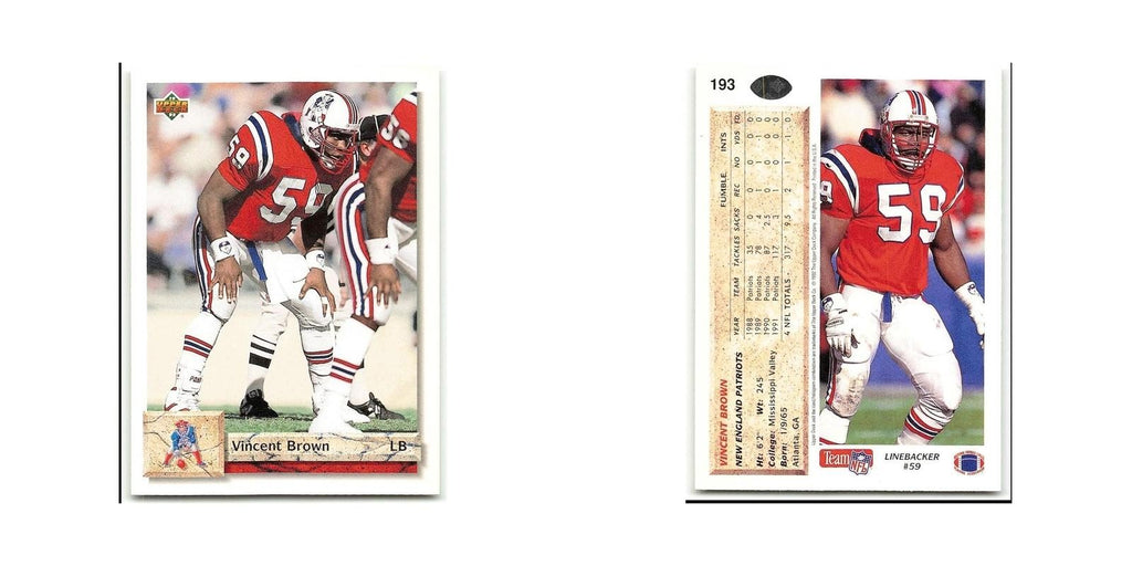 Vincent Brown 1992 Upper Deck #193 New England Patriots Football Card NM