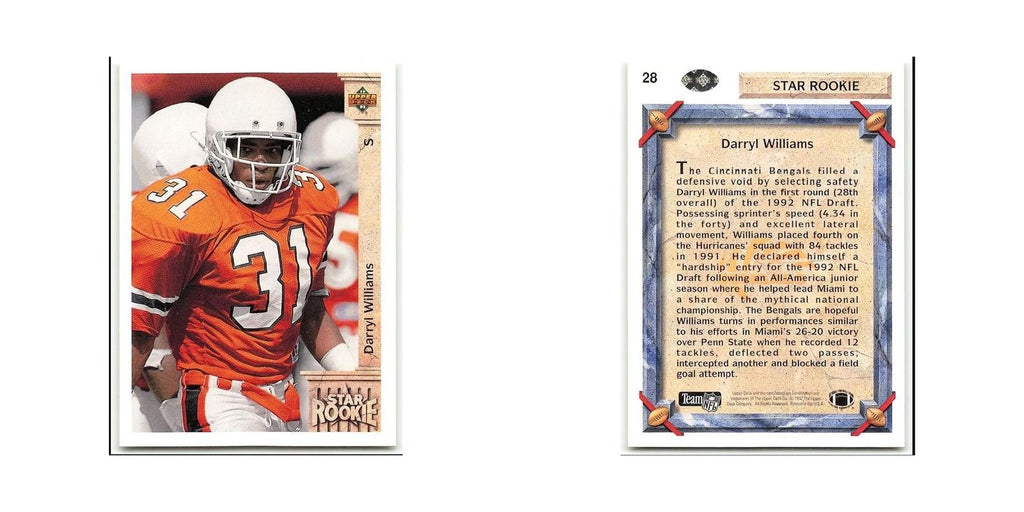 Darryl Williams Rookie 1992 Upper Deck #28 Cincinnati Bengals Football Card NM