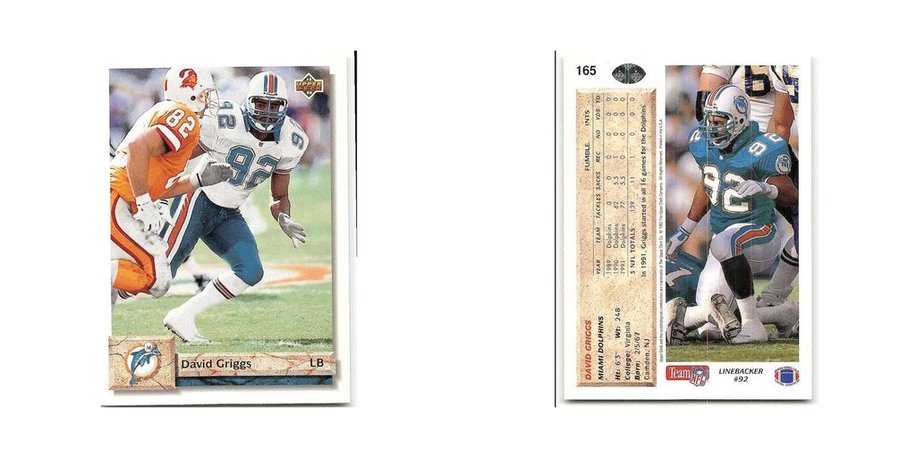 David Griggs 1992 Upper Deck #165 Miami Dolphins Football Card NM