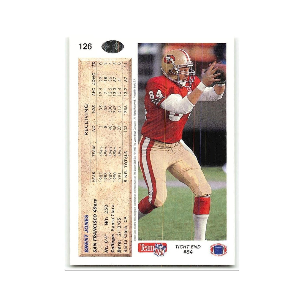 Brent Jones 1992 Upper Deck #126 San Francisco 49ers Football Card NM