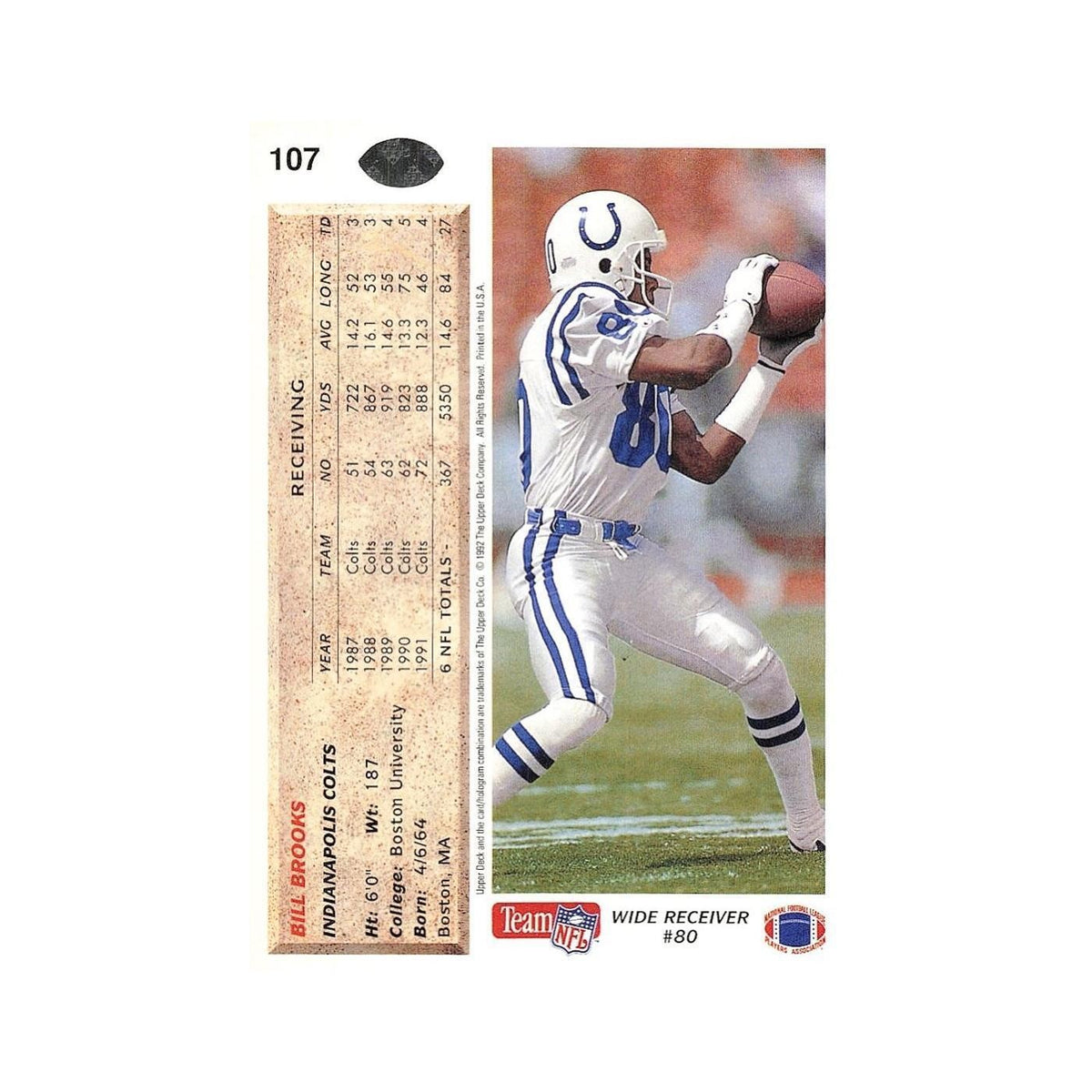Bill Brooks 1992 Upper Deck #107 Indianapolis Colts Football Card NM
