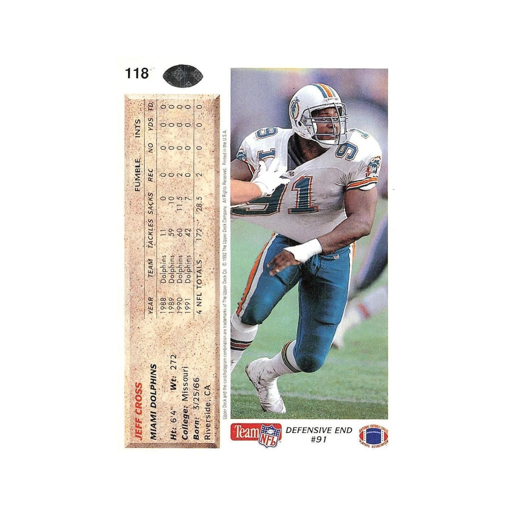 Jeff Cross 1992 Upper Deck #118 Miami Dolphins Football Card NM