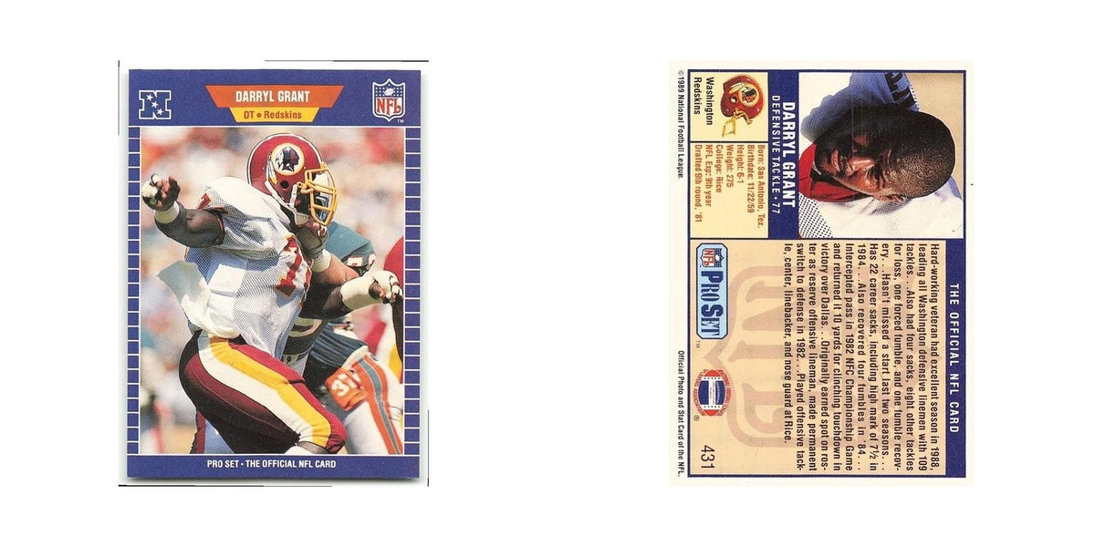 Darryl Grant Rookie 1989 Pro Set #431 Washington Redskins Football Card NM