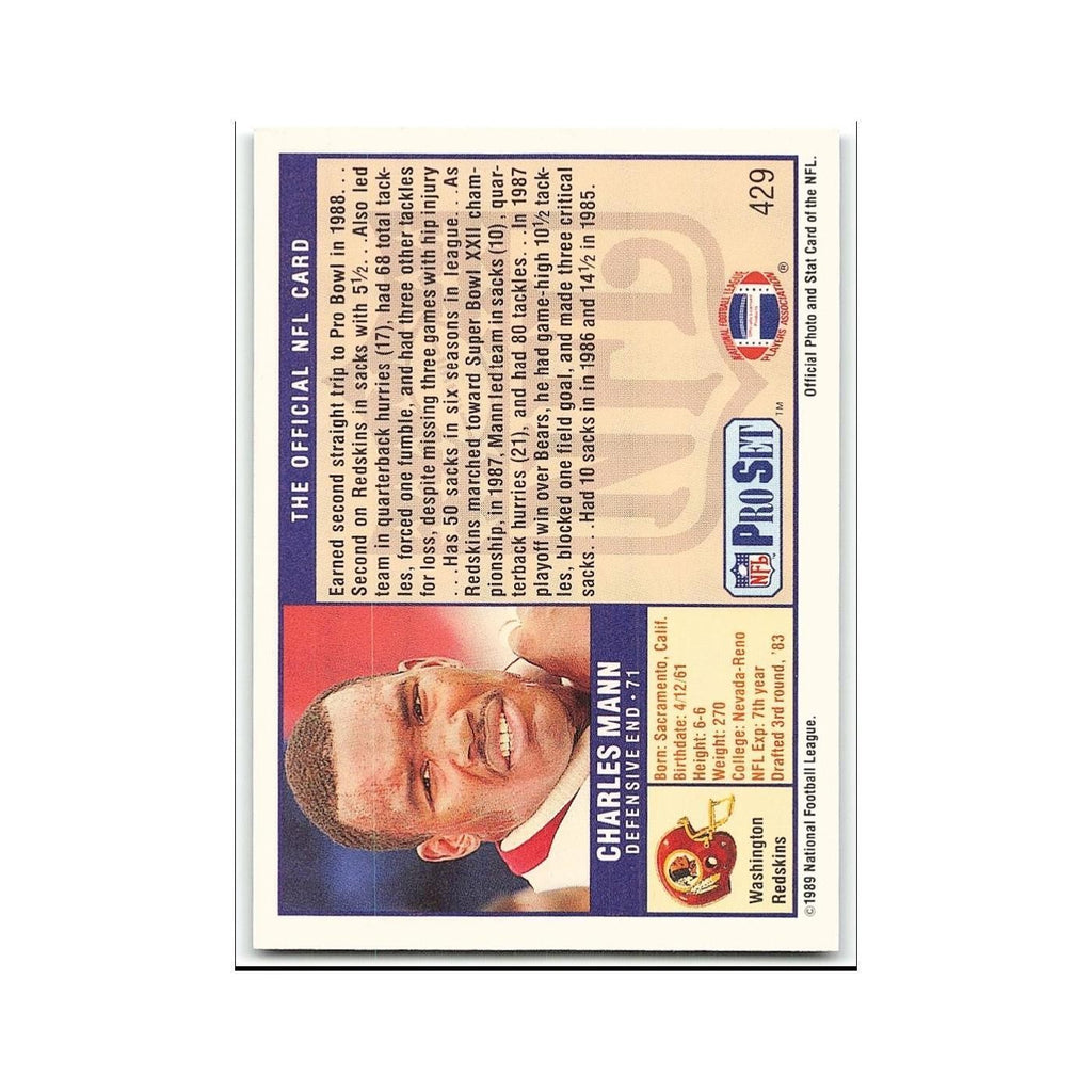 Charles Mann 1989 Pro Set #429 Washington Redskins Football Card NM
