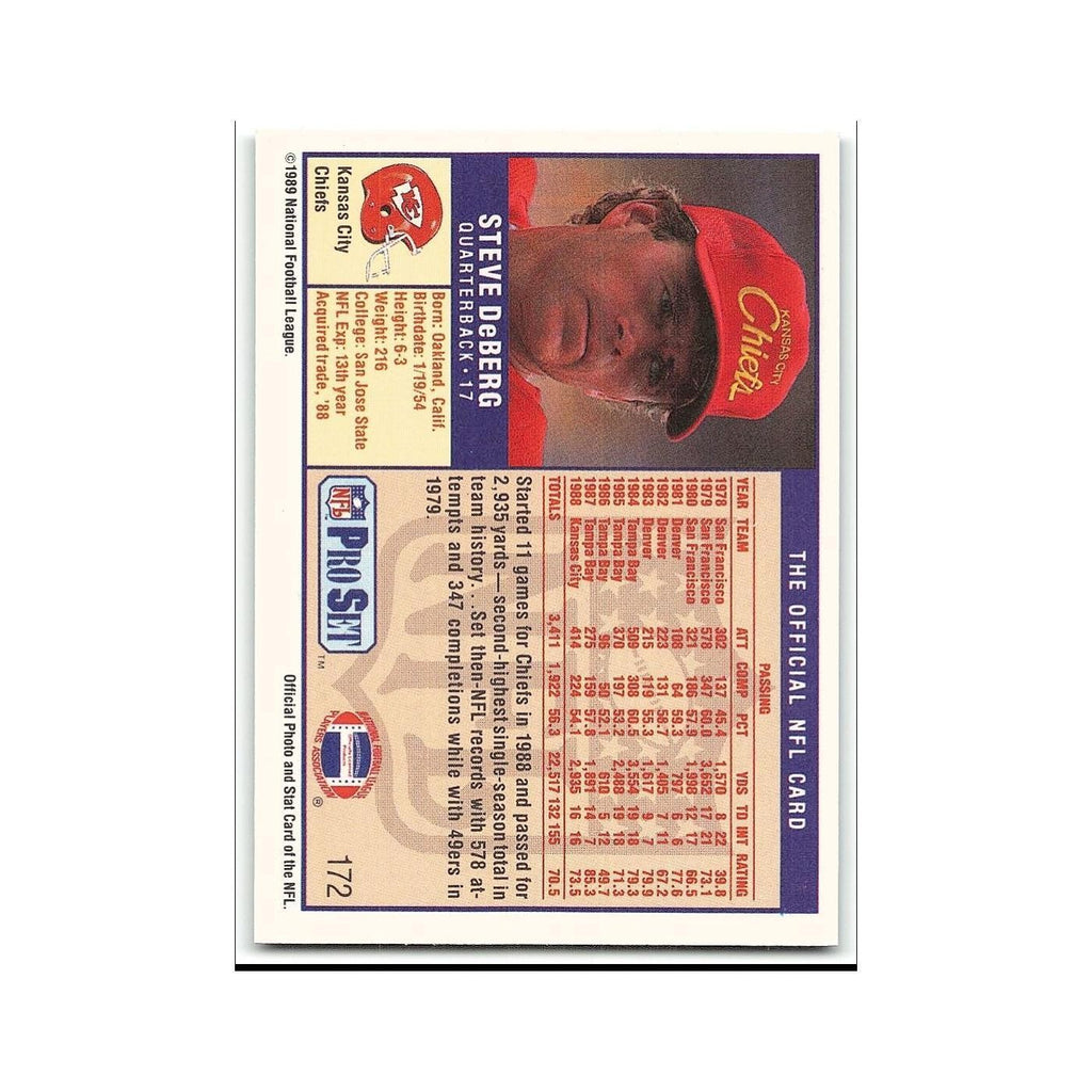 Steve DeBerg 1989 Pro Set #172 Kansas City Chiefs Football Card NM