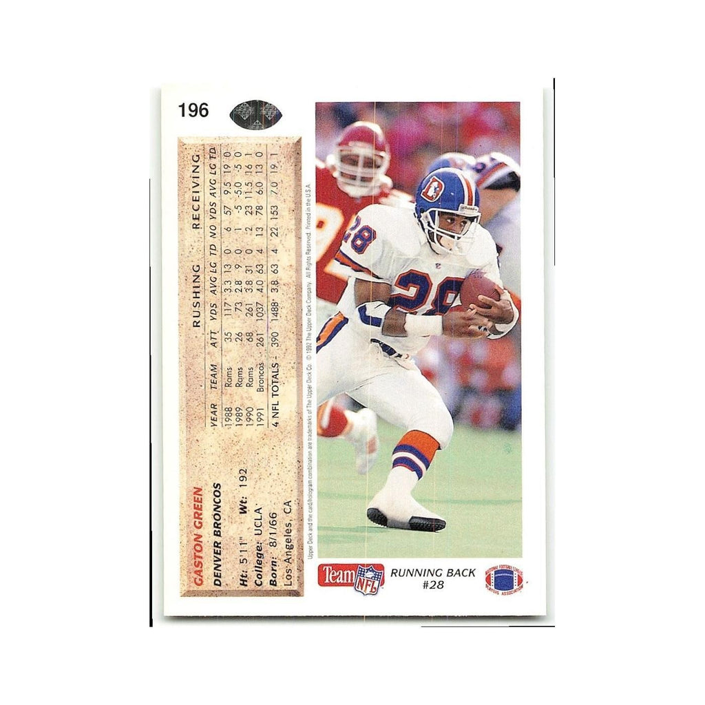 Gaston Green 1992 Upper Deck #196 Denver Broncos Football Card NM