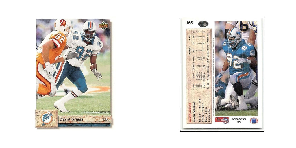 David Griggs 1992 Upper Deck #165 Miami Dolphins Football Card NM