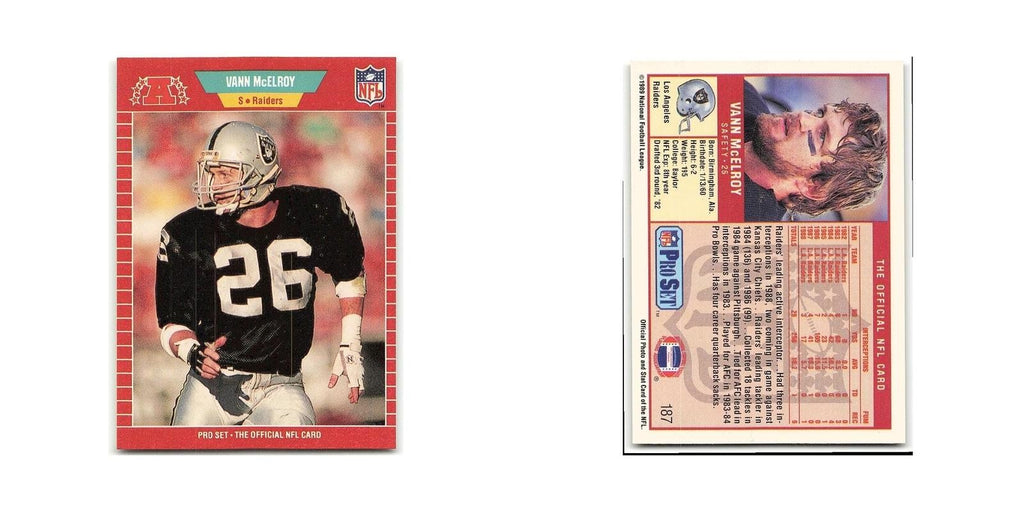 Vann McElroy 1989 Pro Set #187 Los Angeles Raiders Football Card NM