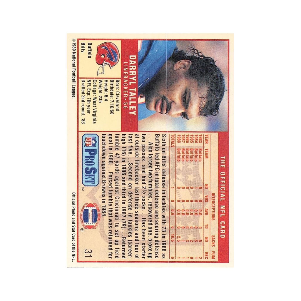 Darryl Talley 1989 Pro Set #31 Buffalo Bills Football Card NM
