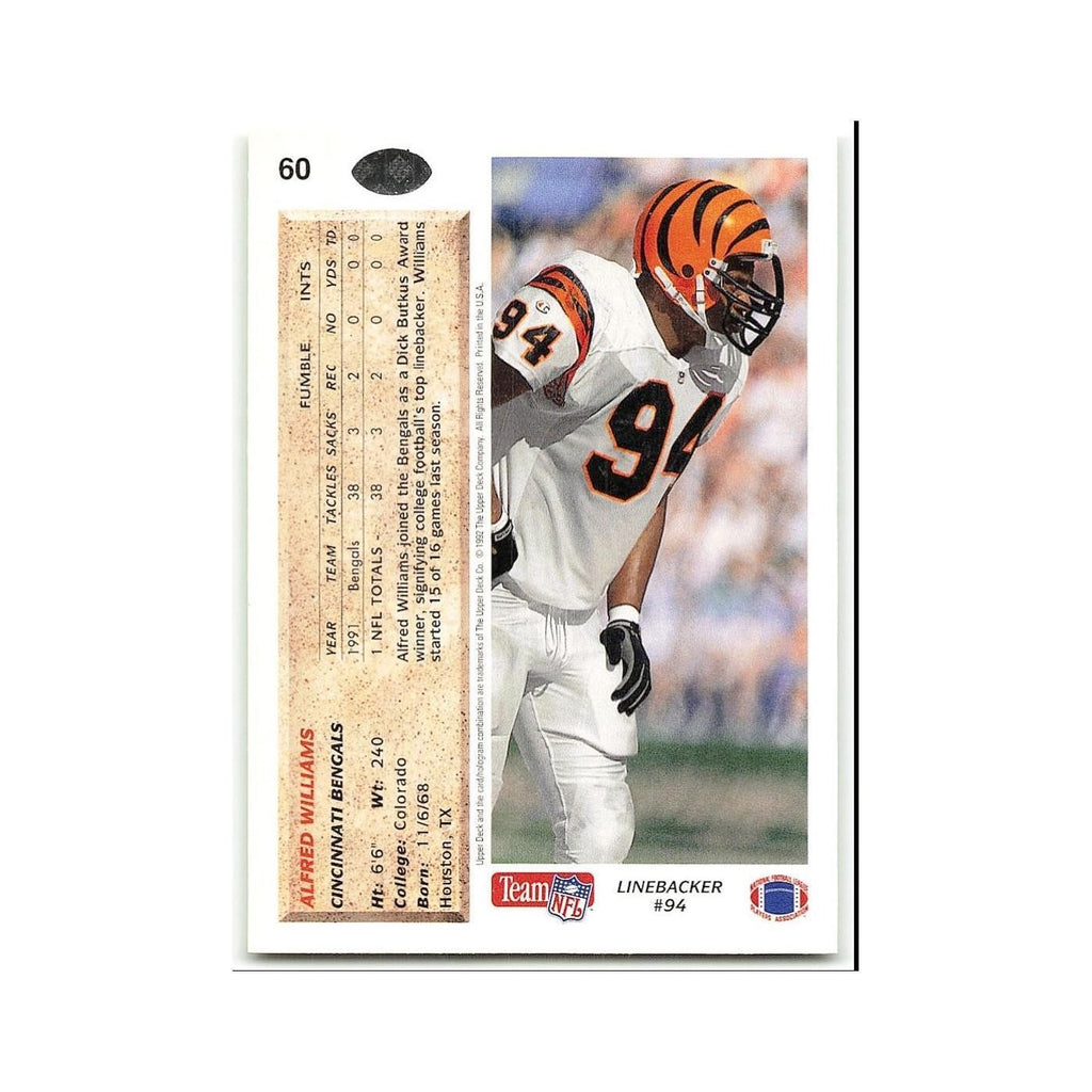 Alfred Williams 1992 Upper Deck #60 Cincinnati Bengals Football Card NM