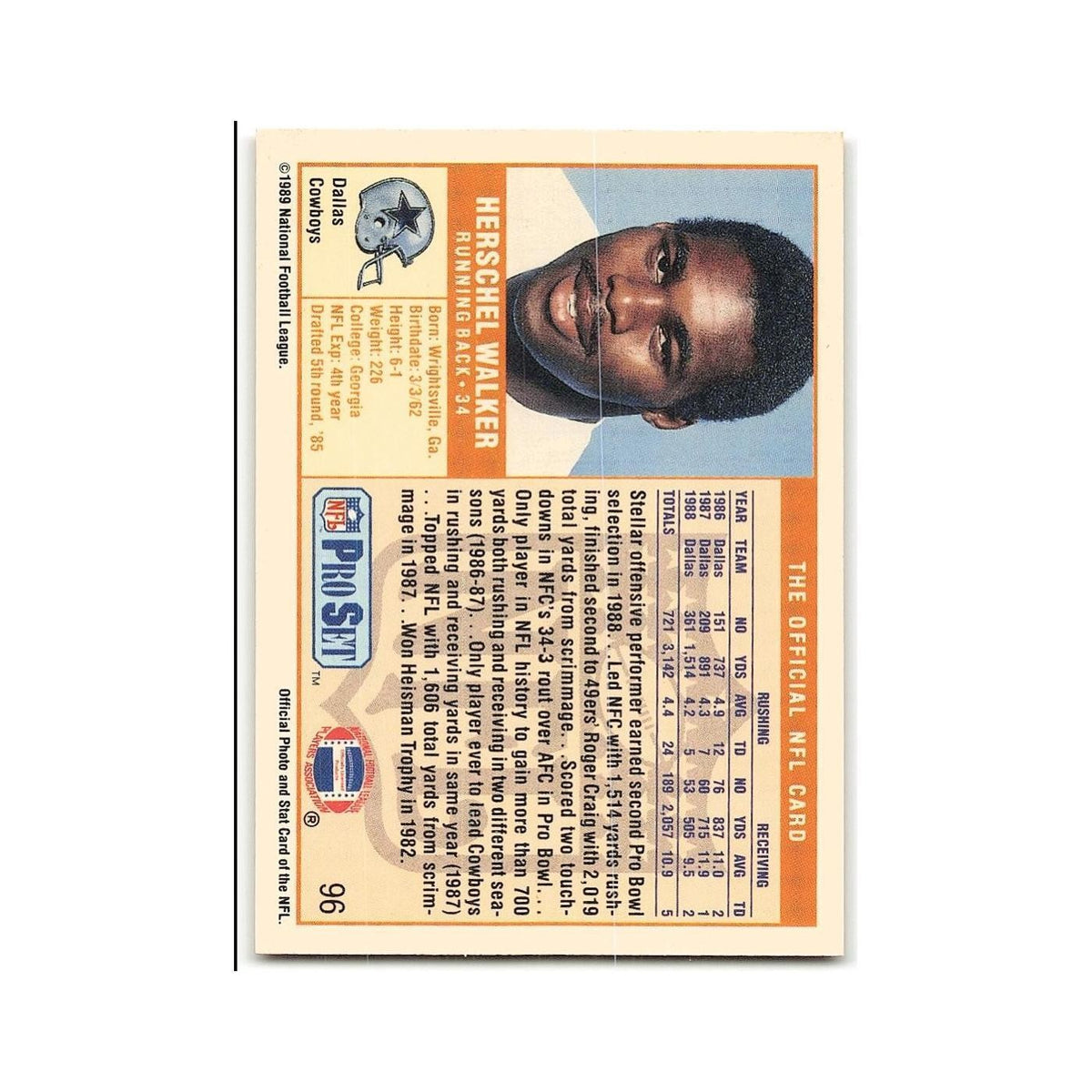 Herschel Walker 1989 Pro Set #96 Dallas Cowboys Football Card NM