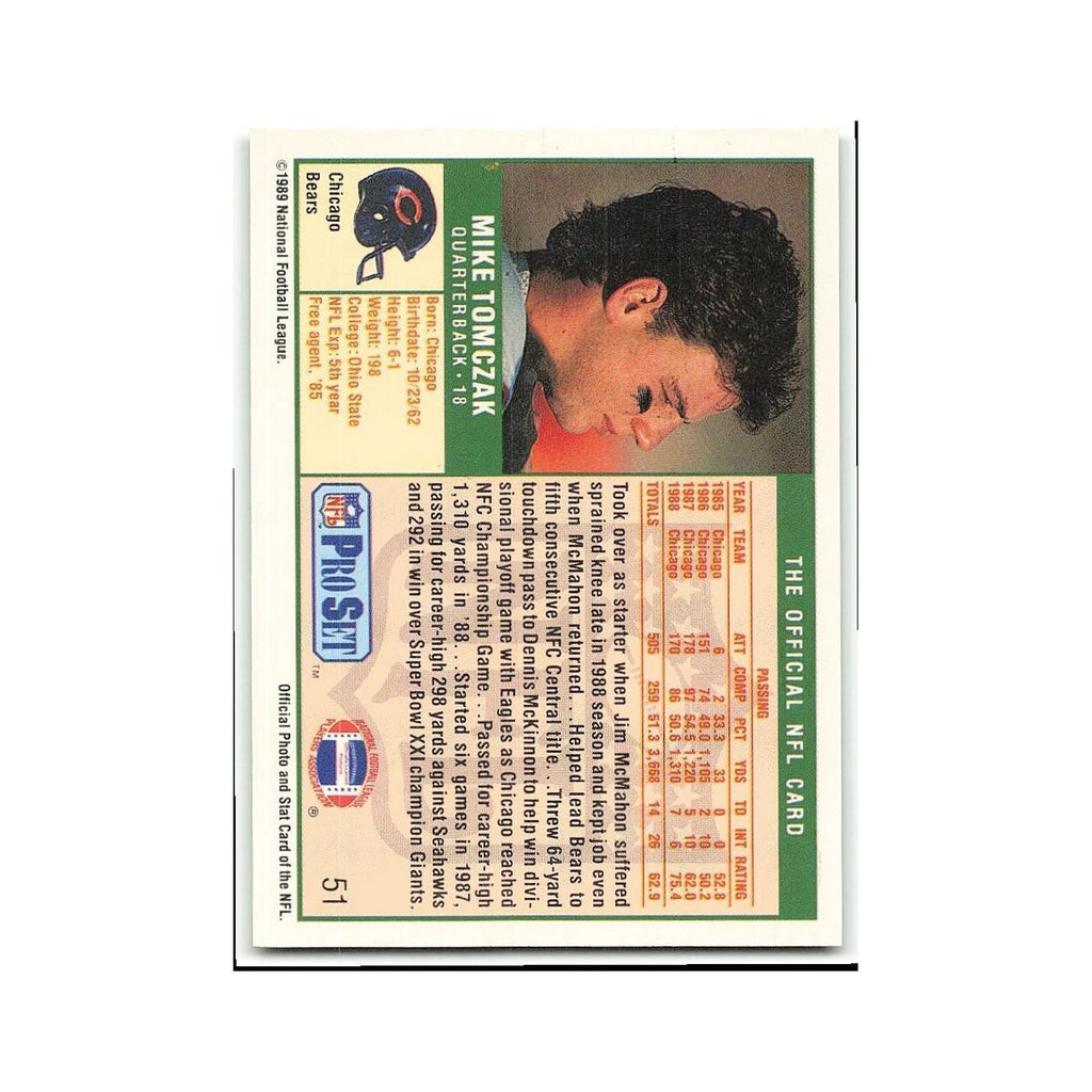 Mike Tomczak 1989 Pro Set #51 Chicago Bears Football Card NM
