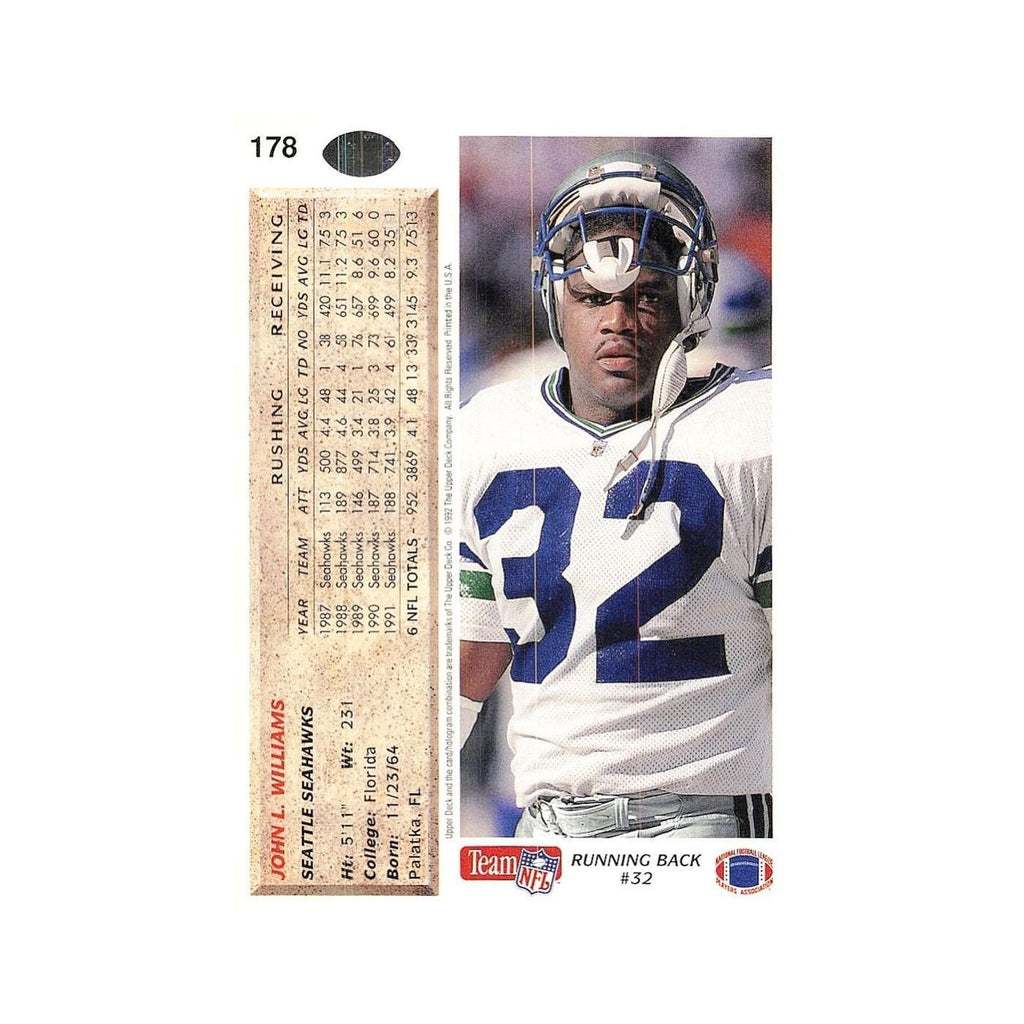 John L. Williams 1992 Upper Deck #178 Seattle Seahawks Football Card NM
