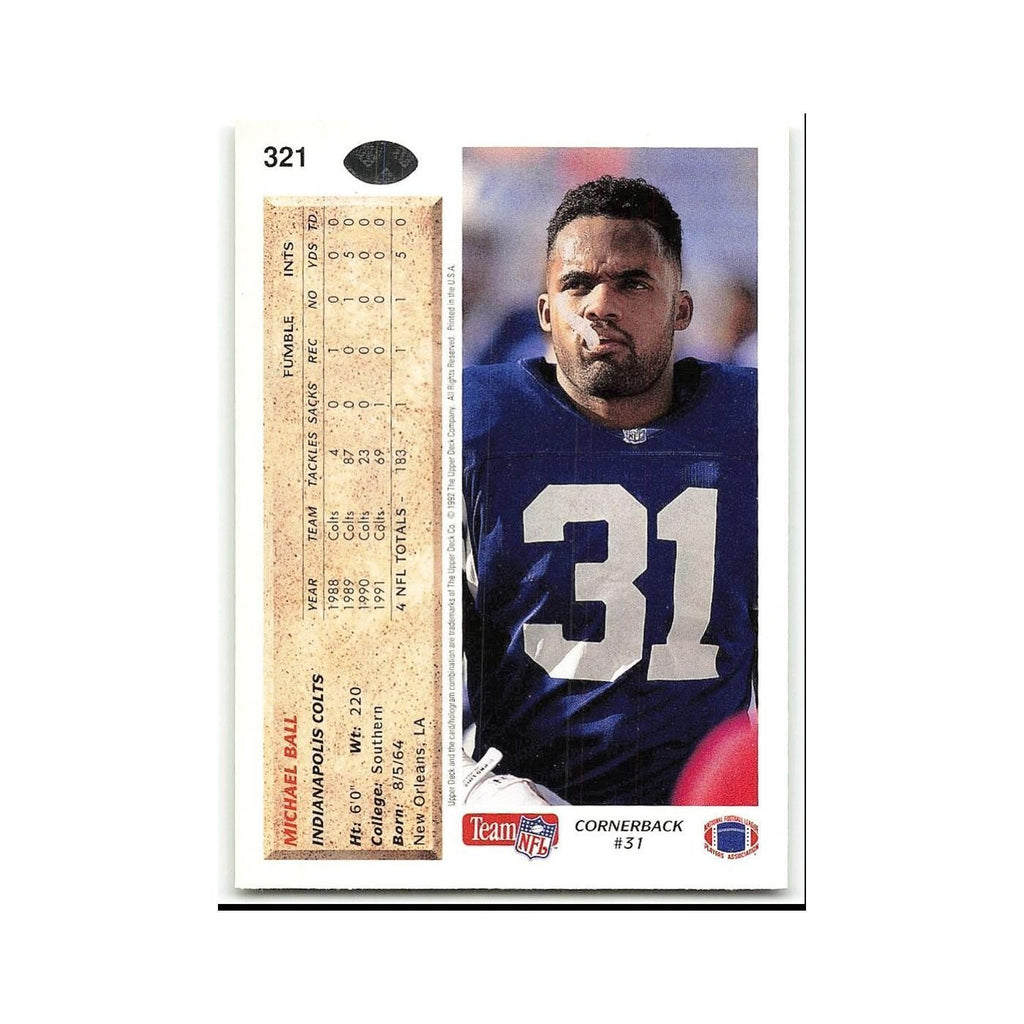 Michael Ball 1992 Upper Deck #321 Indianapolis Colts Football Card NM
