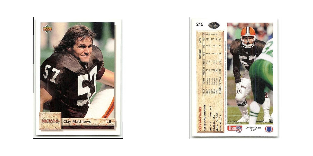 Clay Matthews 1992 Upper Deck #215 Cleveland Browns Football Card NM