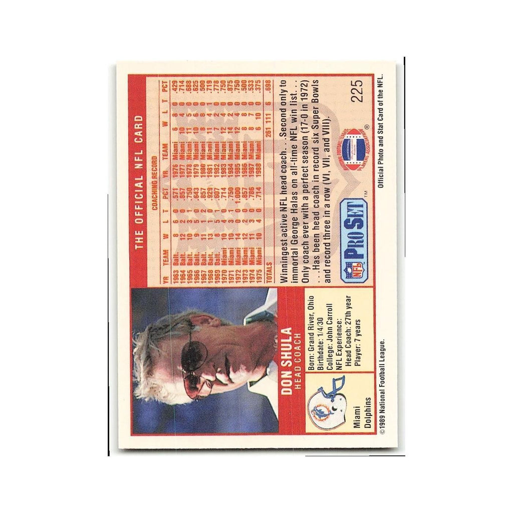 Don Shula 1989 Pro Set #225 Miami Dolphins Football Card NM