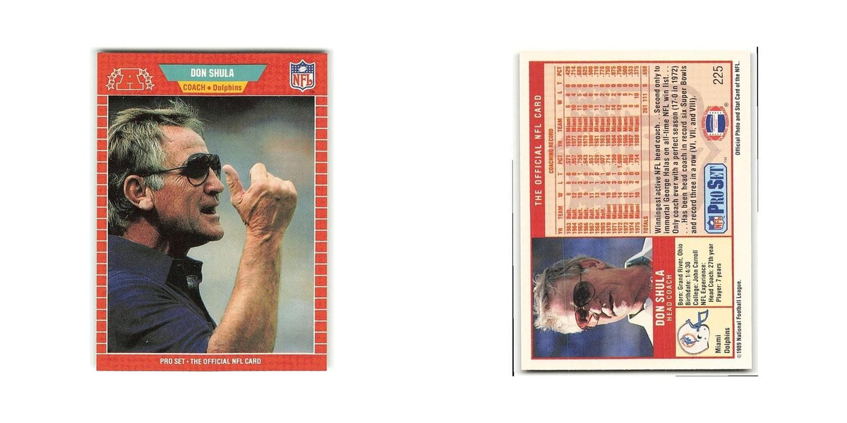 Don Shula 1989 Pro Set #225 Miami Dolphins Football Card NM