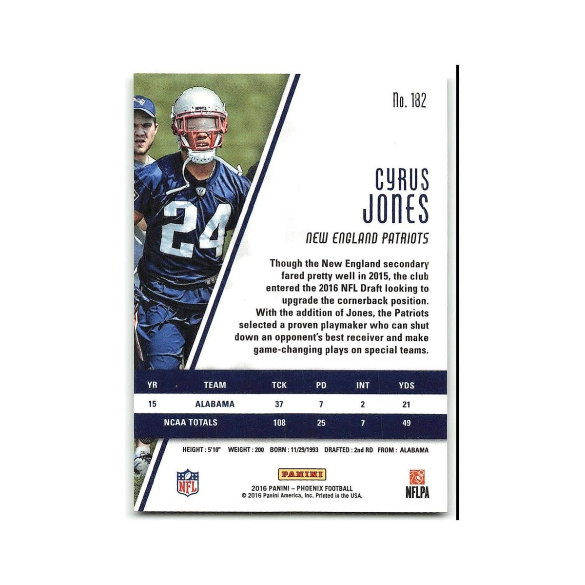 Cyrus Jones Rookie 2016 Panini Phoenix #182 New England Patriots NM
