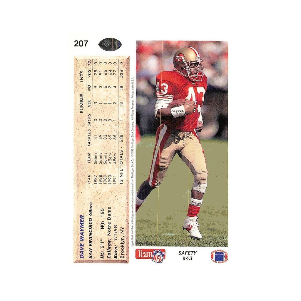 Dave Waymer 1992 Upper Deck #207 San Francisco 49ers Football Card NM
