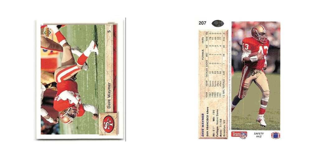 Dave Waymer 1992 Upper Deck #207 San Francisco 49ers Football Card NM