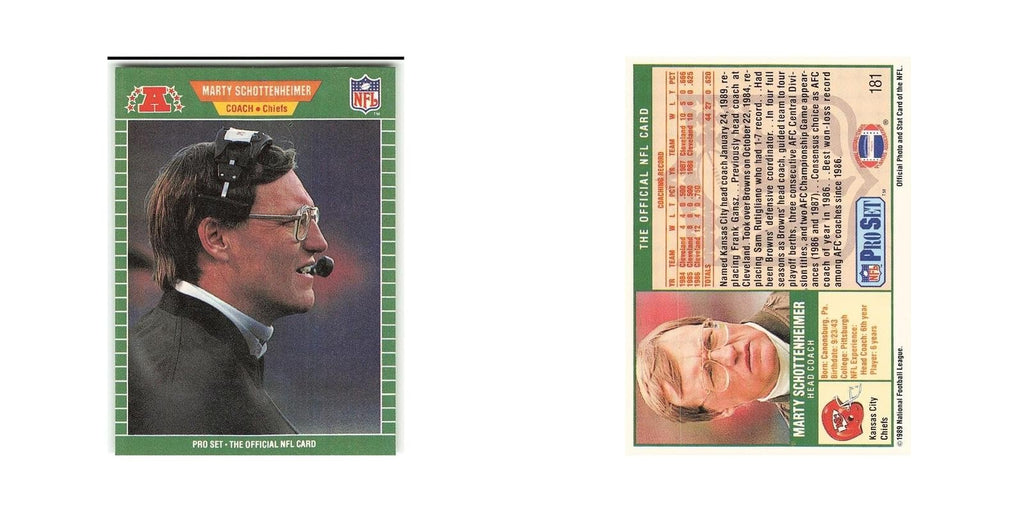 Marty Schottenheimer 1989 Pro Set #181 Kansas City Chiefs Football Card NM