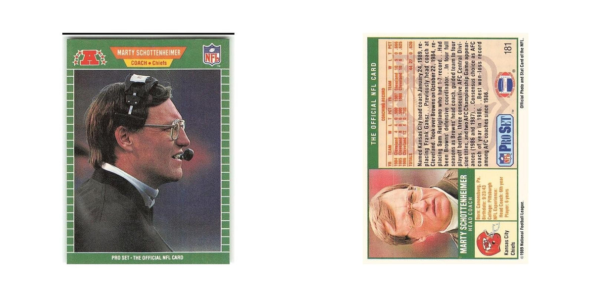 Marty Schottenheimer 1989 Pro Set #181 Kansas City Chiefs Football Card NM