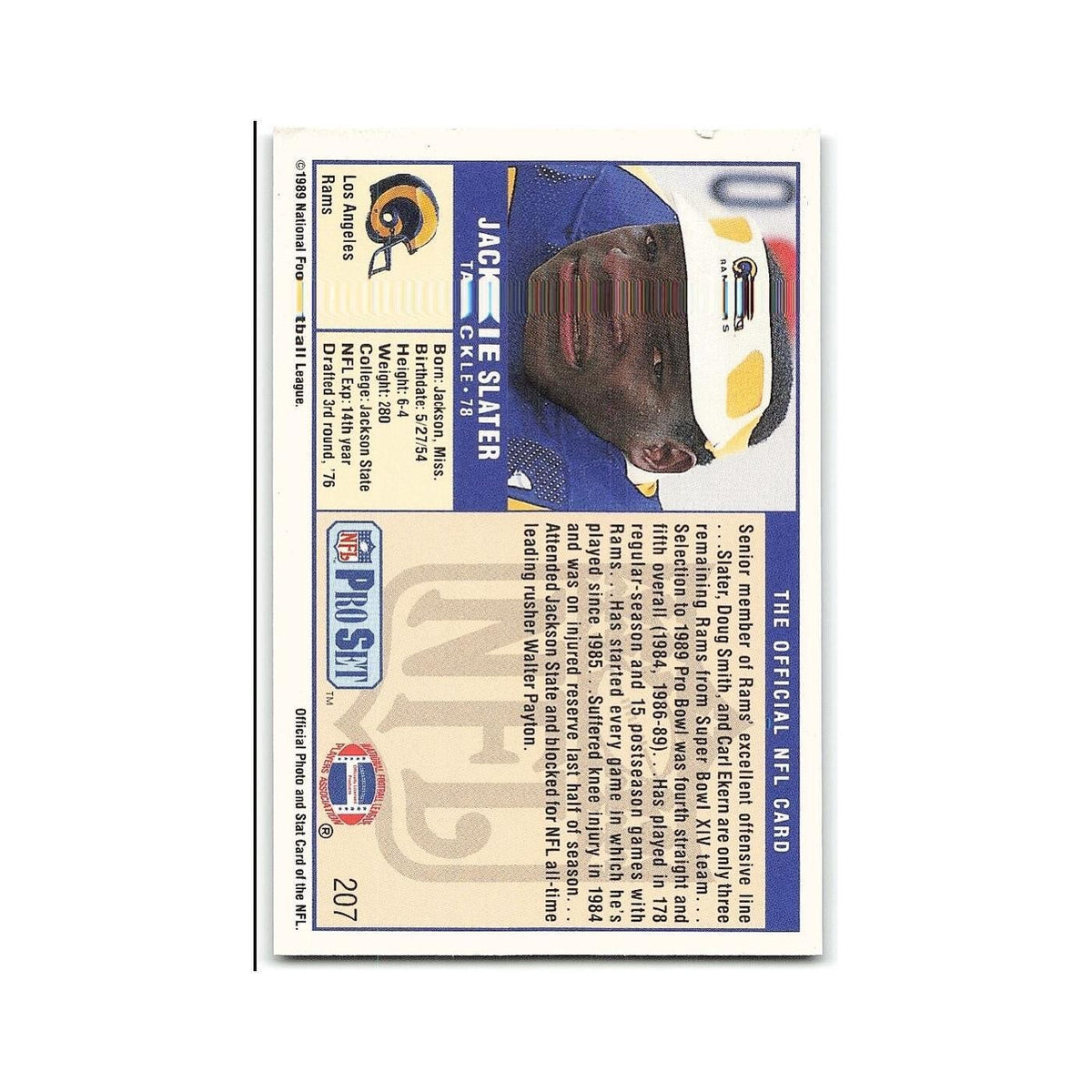 Jackie Slater 1989 Pro Set #207 Los Angeles Rams Football Card NM