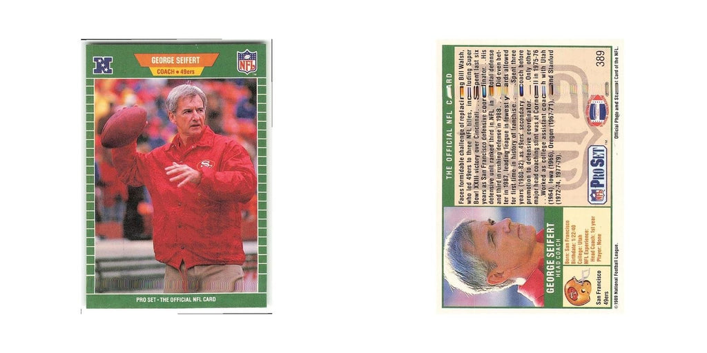 George Seifert 1989 Pro Set #389 San Francisco 49ers Football Card NM