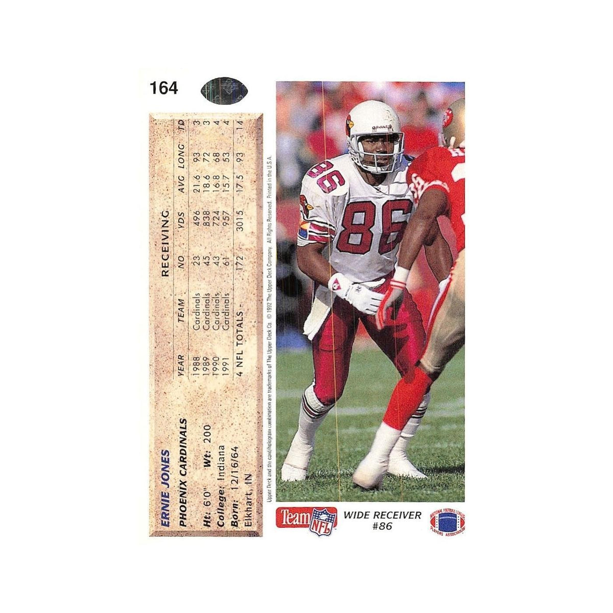 Ernie Jones 1992 Upper Deck #164 Phoenix Cardinals Football Card NM