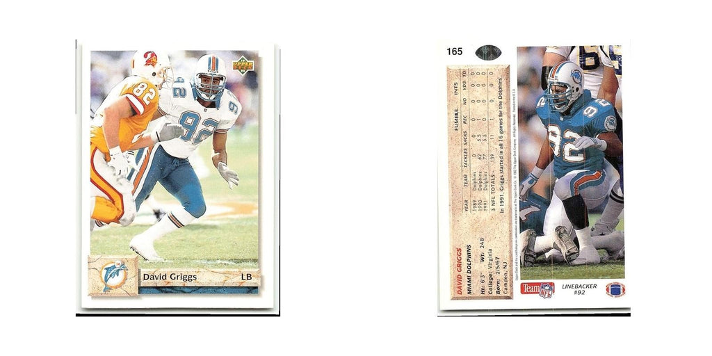 David Griggs 1992 Upper Deck #165 Miami Dolphins Football Card NM