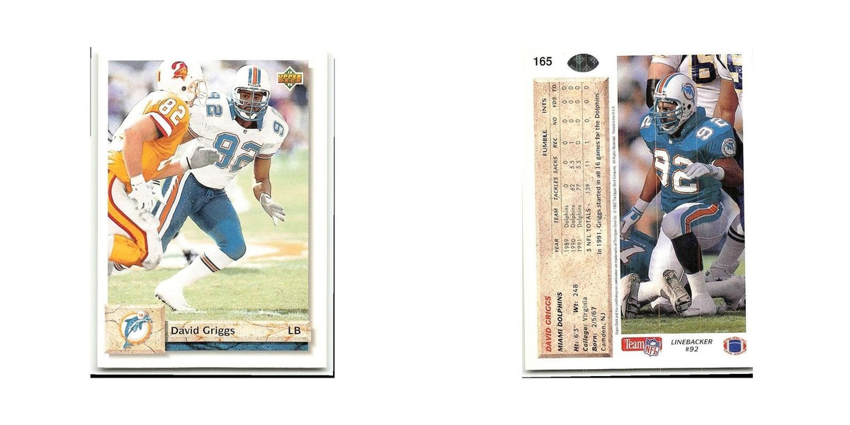 David Griggs 1992 Upper Deck #165 Miami Dolphins Football Card NM