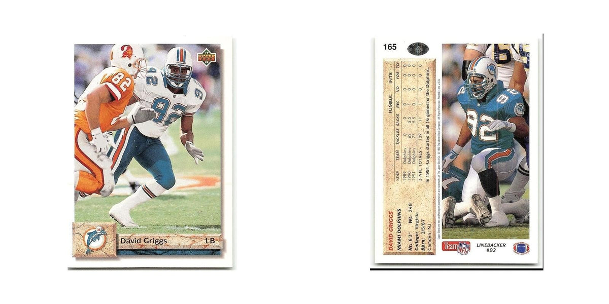 David Griggs 1992 Upper Deck #165 Miami Dolphins Football Card NM
