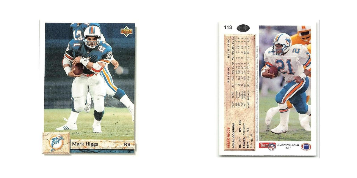 Mark Higgs 1992 Upper Deck #113 Miami Dolphins Football Card NM