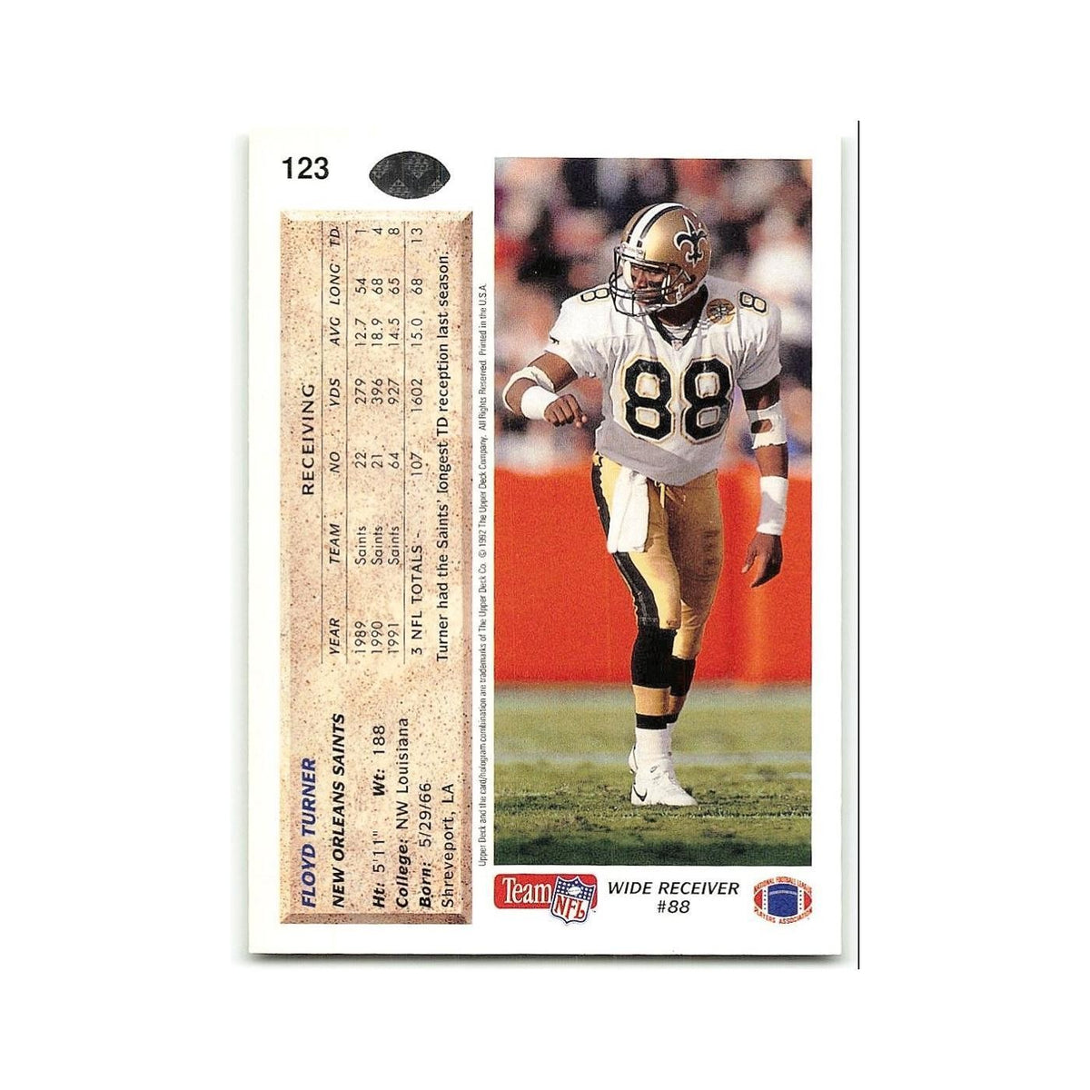 Floyd Turner 1992 Upper Deck #123 New Orleans Saints Football Card NM