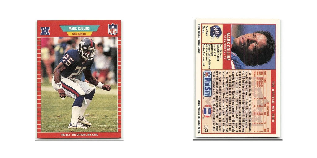 Mark Collins Rookie 1989 Pro Set #283 New York Giants Football Card NM