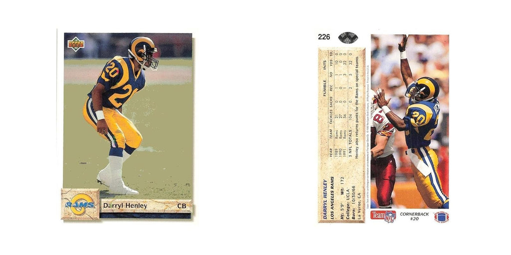 Darryl Henley 1992 Upper Deck #226 Los Angeles Rams Football Card NM