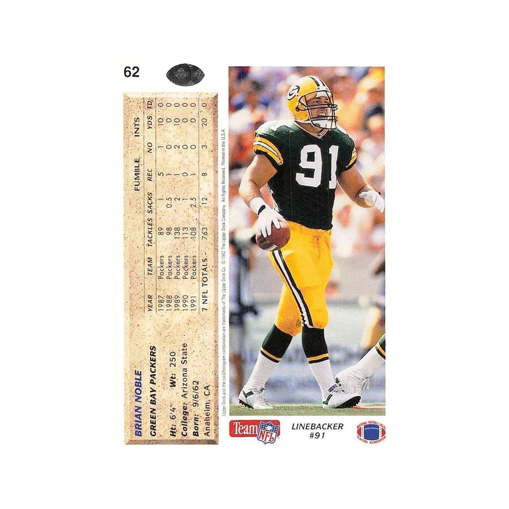 Brian Noble 1992 Upper Deck #62 Green Bay Packers Football Card NM