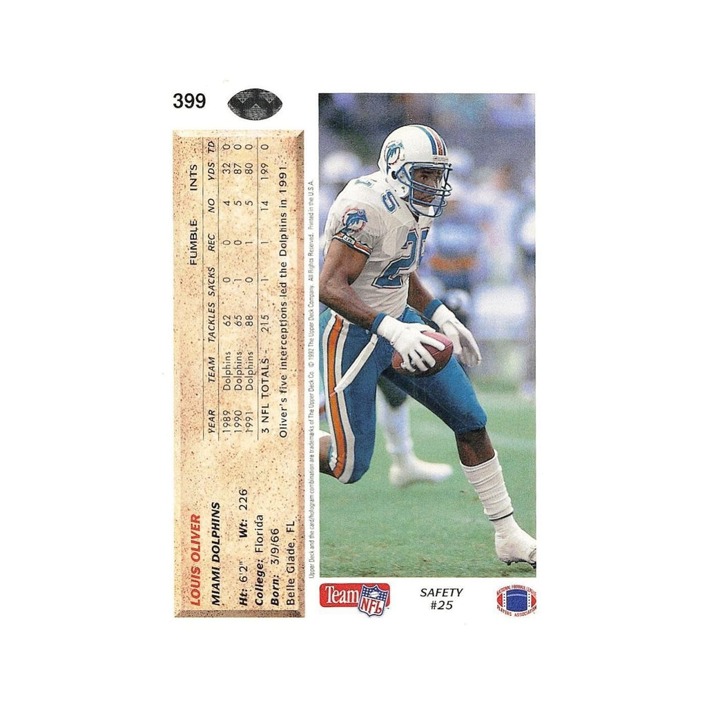 Louis Oliver 1992 Upper Deck #399 Miami Dolphins Football Card NM