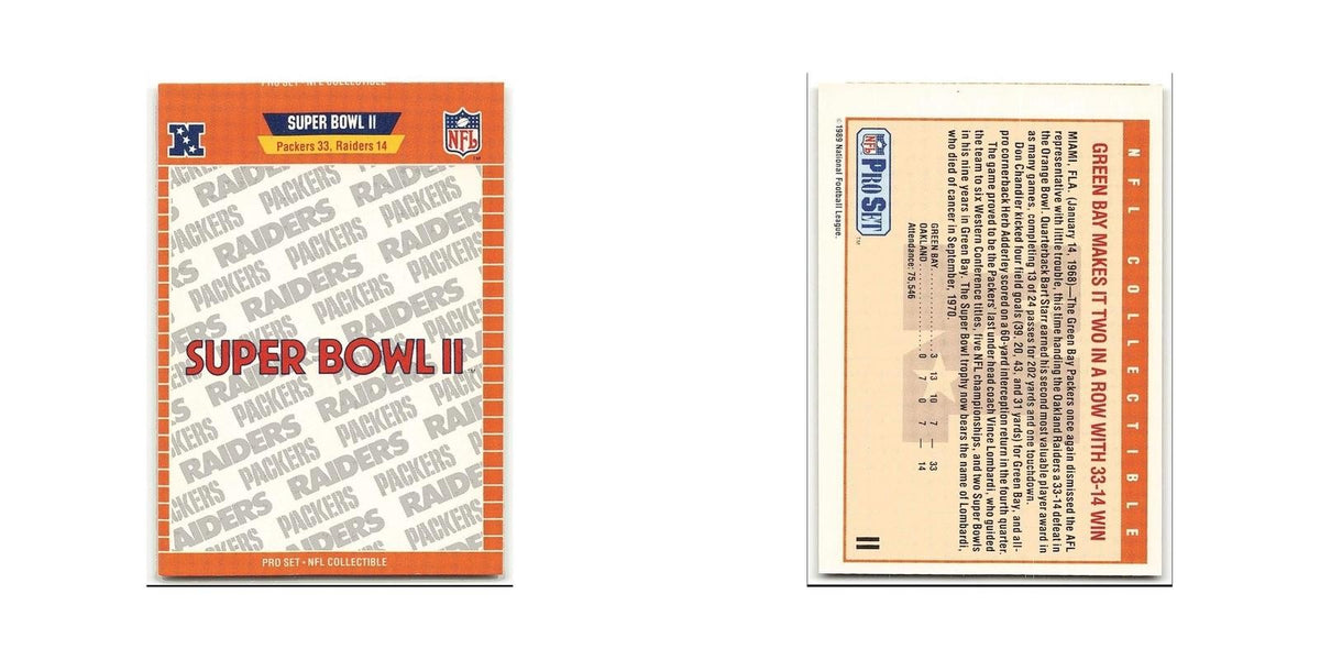 Super Bowl II 1989 Pro Set #II Green Bay Packers Football Card NM