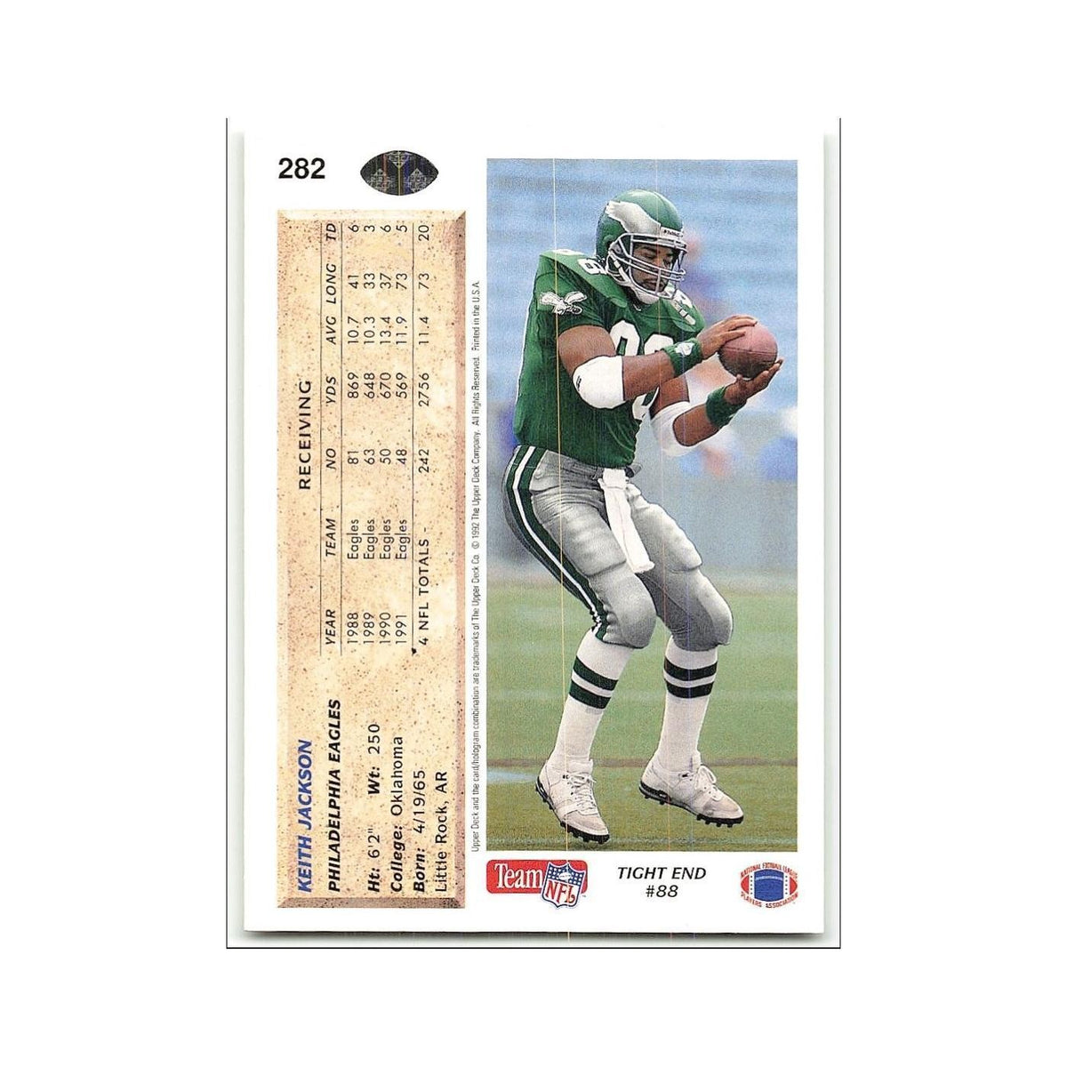Keith Jackson 1992 Upper Deck #282 Philadelphia Eagles Football Card NM