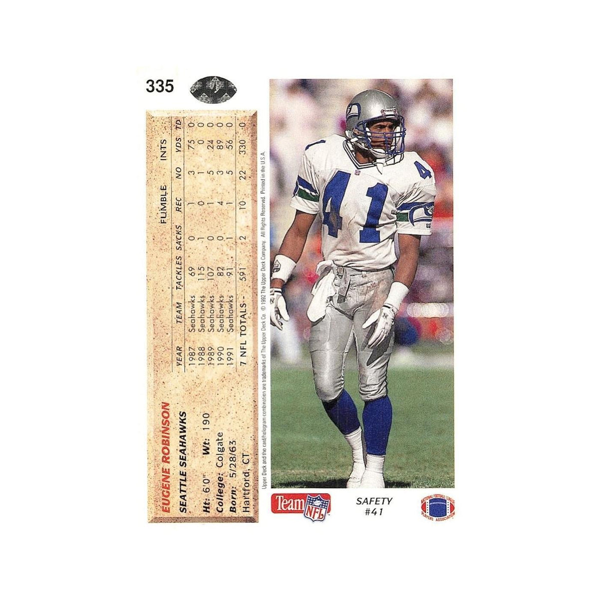Eugene Robinson 1992 Upper Deck #335 Seattle Seahawks Football Card NM