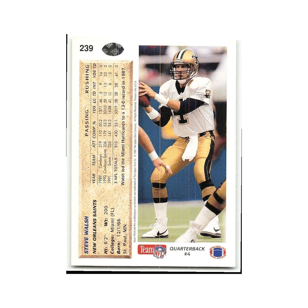 Steve Walsh 1992 Upper Deck #239 New Orleans Saints Football Card NM