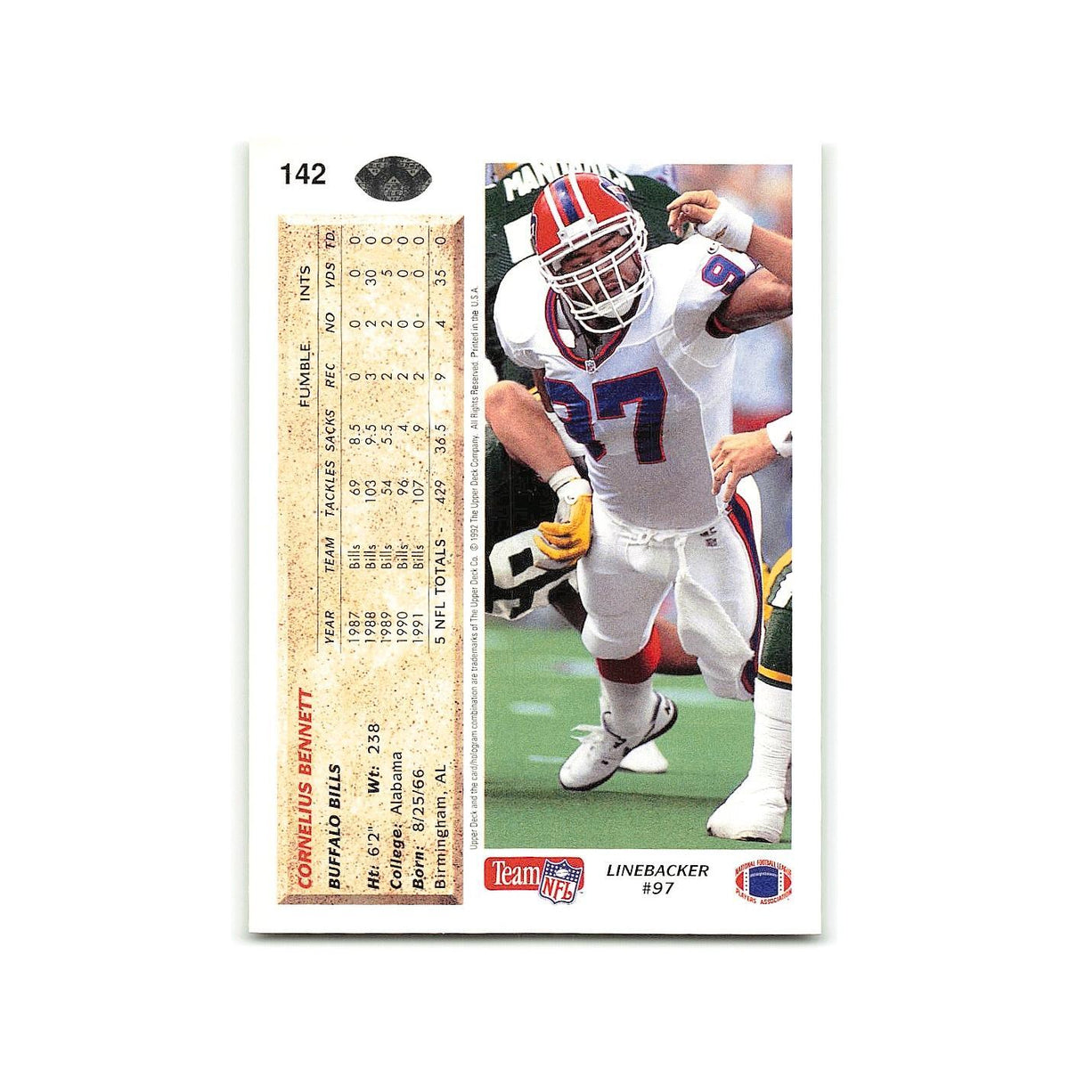 Cornelius Bennett 1992 Upper Deck #142 Buffalo Bills Football Card NM